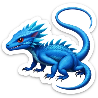 Cyan lizard-Draco-Nargacuga-Sergal-Salandit-Cyclizar-Pokémon, with cobalt-blue flecks patterns sticker