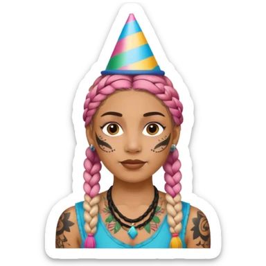 braided and tattoedbraided with lots lots lots of face tattooes and a party hat sticker