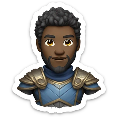 Black Myth: Wukong" game character: humanoid with full facial hair. Bronze skin. Clean face. Small head, deep eyes. Wears blue-gray garment and one-shoulder armor. Exposed chest has facial hair. CG modeling.
 sticker