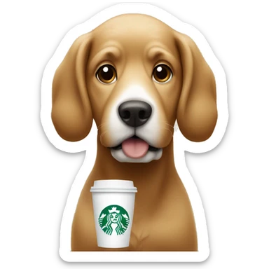 Dog with a Starbucks coffee sticker