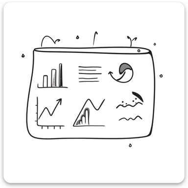 dashboard with hand-drawn doodle style graphs and charts, casual look sticker