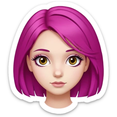 pretty teen girl with long magenta hair and thick long eyelashes dark brown eyes sticker