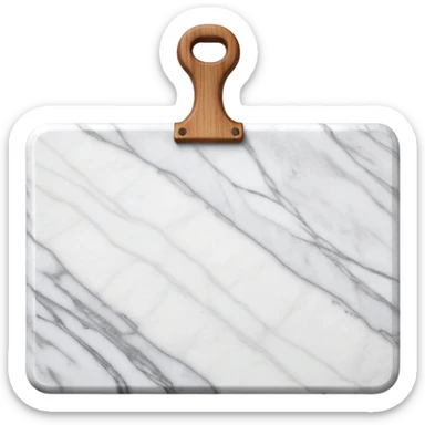 white marmor cuttingboard with a wooden grip handle on top sticker