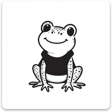 hand-drawn doodle of a smiling frog, black ink style sticker