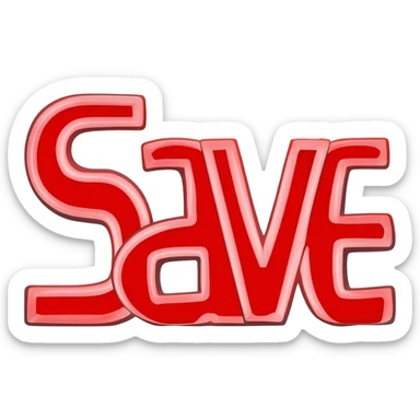 Bubble letters in red color and outlined in black, word Save sticker