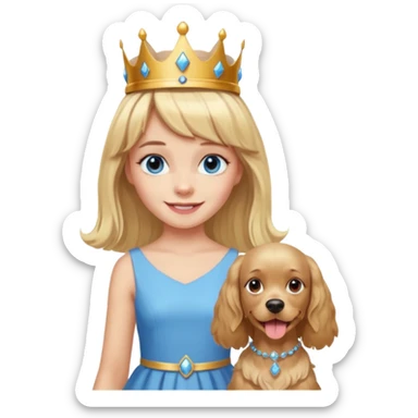 simple Blonde girl with bangs and blue eyes, and a simple crown. giving cockerspaniel energy sticker
