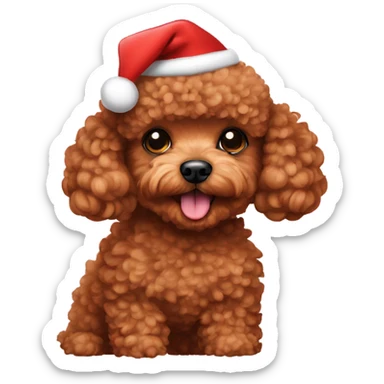 red toy poodle wearing a santa hat sticker