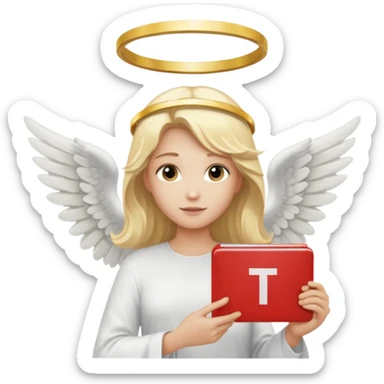 "An angel emoji with blonde hair, a halo, wings, holding a 'COMPARTILHAR' sign in bold letters." sticker