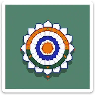 Indian flag with saffron, white, and green horizontal stripes and blue Ashoka Chakra wheel in center sticker