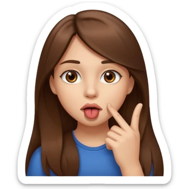 Emoji Fille cheveux long et brun yeux brun avec un doigt dans la bouche  sticker