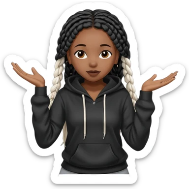 African American girl dark skin with long black box braids wearing plain black hoodie with hands dancing sticker