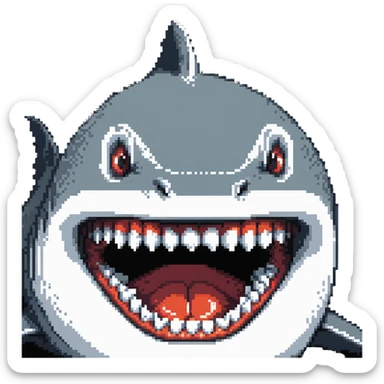 shark face close-up with pointy white teeth in open jaws sticker