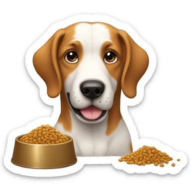 dog with kibble in front of him sticker