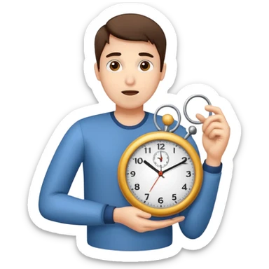 Create a hurried expression holding a clock that ticks VERY FAST sticker