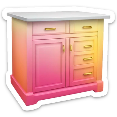 Realistic front facing pink And yellow ombre kitchen island counter with gold hardware.  sticker