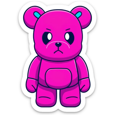 Bearbrick figure with classic KAWS crossed-out X eyes wearing a bright pink balaclava, colorful bear-shaped collectible toy sticker
