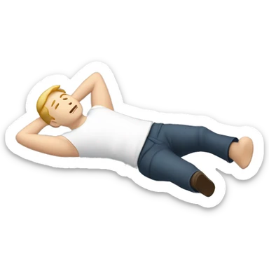 A white male laid on his back doing the laid down, constructive rest Alexander technique. It should consist of him laying on the floor with his legs in position and arms by his side.  sticker