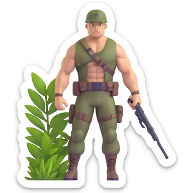 Carl Weathers as Dillon from Predator movie, muscular man in jungle combat gear sticker