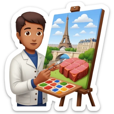 artist in paris painting a SPAM meat landscape  sticker