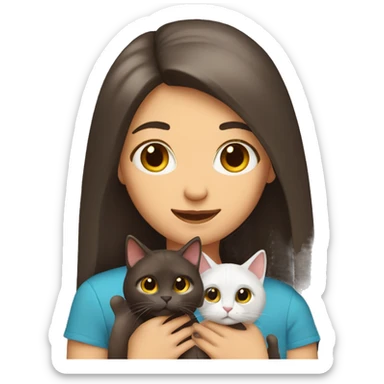 Two long hair brunette girls and two cats in their hands sticker