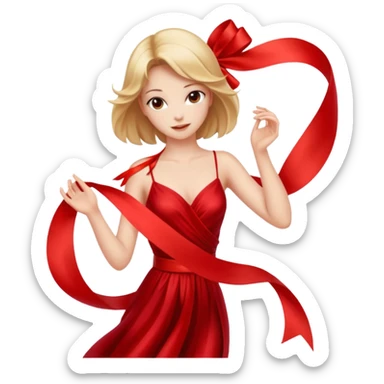 graceful female figure in motion with a ribbon sticker