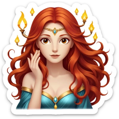   Very Magic God Fee femme avec des cheveux très long roux, yeux marrons belle comme une déesse avec un beau corps qui a de la magie tout autour d’elle  sticker
