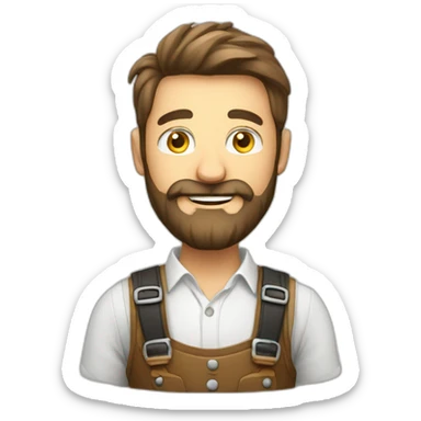 man with beard and lederhosen and laptop sticker