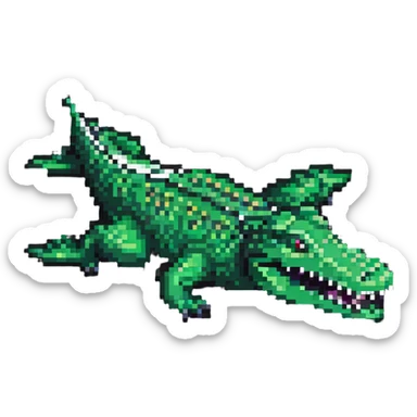 crocodile with an airplane body, pixel art style sticker