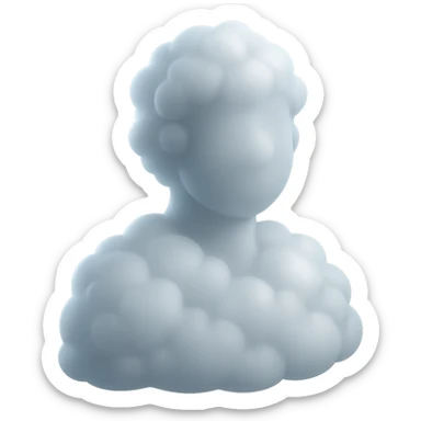 person made of white voluminous clouds, shoulder up, front view, matte glass style sticker