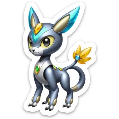 Futuristic Shiny Colorful Meloetta-Wargreymon-Trico-Pokémon-Digimon-Fakémon-fusion-hybrid-creature sticker