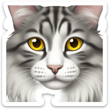 Main coon cat white gray with yellow eyes sticker