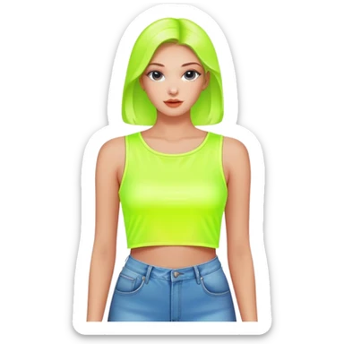 a fluorescent sleeveless loose neck  crop top blouse. sticker