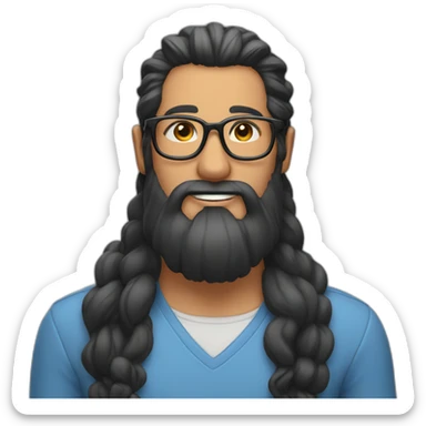 Man with long black and White beard long hair in ponytail and glasses sticker