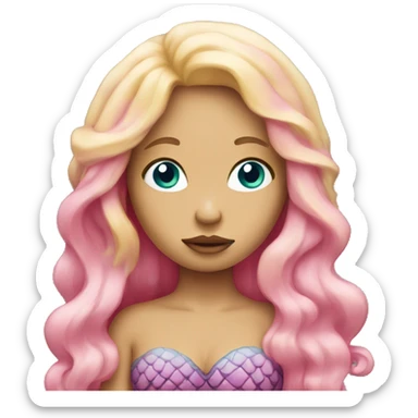 a sad mermaid with blonde hair and pink tail sticker