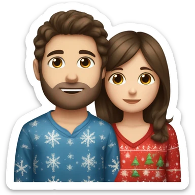 Brown hair girl with blue eyes kiss boy with dark hair and brown eyes the are wearing Christmas pijamas sticker