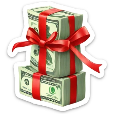 stack of money with red bow around it sticker