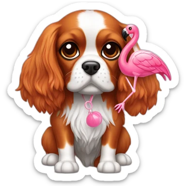 cavalier king charles dog with a flamingo toy sticker
