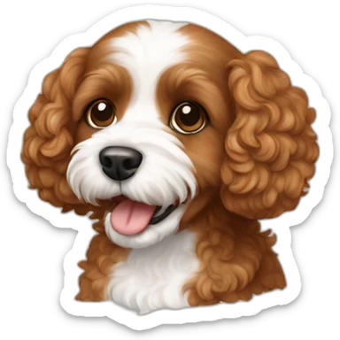 Brown Cavapoo with white mouse sticker