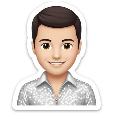 Jordan Knight from NKOTB with dark brown hair, white sequin outfit sticker