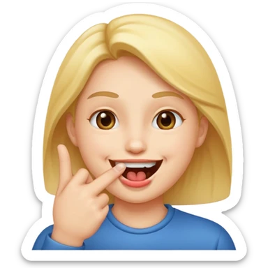 A smiling face with open mouth and taking is finger inside mouth sticker