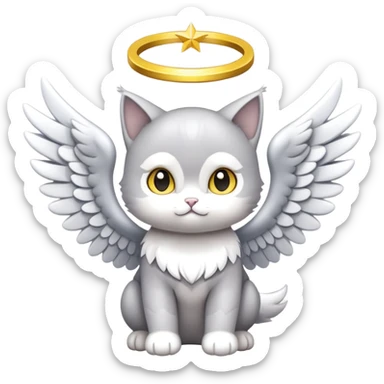 Gato bebé gris con alas de Ángel y aro amarillo sticker