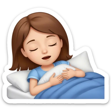 Little girl with brown hair singing while sleeping in bed sticker