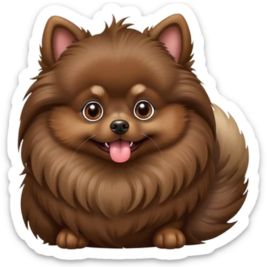 Dark brown Pomeranian.Ears pointed and tongue hanging out.Ears pointed.Tail curled like a snail.  sticker