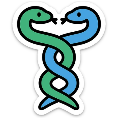 two intertwined serpents colored icon sticker