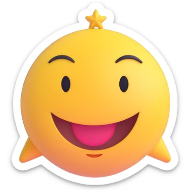 3D smiley emoji, large eyelashes, girly, starry eyes, joyful sticker