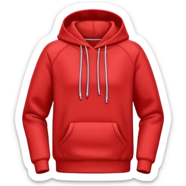 A 3D cartoon red hoodie with soft folds, drawstrings, and a casual fit, isolated plain background. plain , no texture. sticker