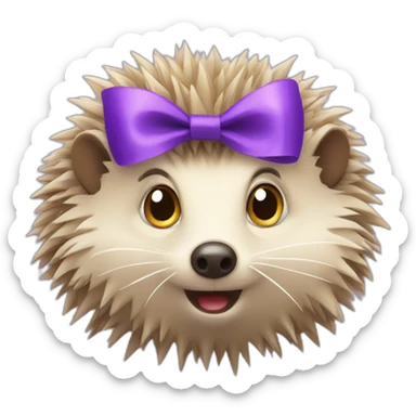 Surprised hedgehog with a purple bow sticker