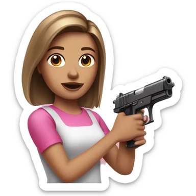 White Girl brown hair hand pink nails holding pink gun sticker