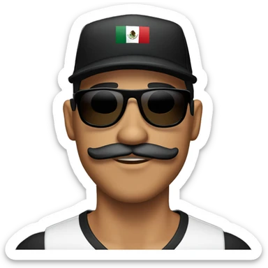 mexican guy with mustache and goatee wearing black sunglasses and black baseball hat sticker