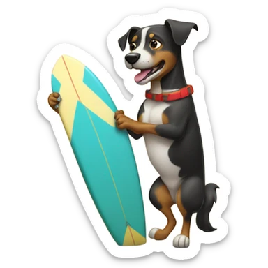 Un perro en una tabla de surf sticker